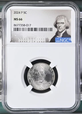 2024 P Jefferson Nickel Graded NGC MS-66 w/ Thomas Jefferson Special Label - Image 1 of 2