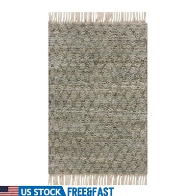Hand Loomed 24x36 Indoor Accent Rug W/ Diamond Pattern Natural Fibers Fringed US - Image 1 of 4