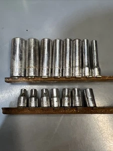 JUEGO DE 12 ENCHUFES SAE VINTAGE 1/4" 6 PT PROFUNDOS Y POCO PROFUNDOS + 3 artesanos - Imagen 1 de 4