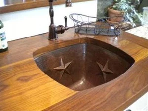 Fregadero cuadrado de barra de cobre de 15" con diseño de estrellas - Imagen 1 de 2