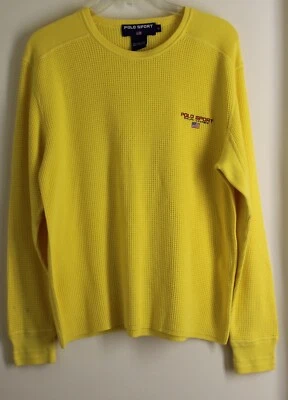 Polo Sport Ralph Lauren Sz M желтый винтажный логотип флаг хлопок вафельная рубашка - Изображение 1 из 4