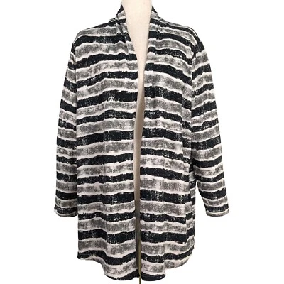 Suéter cárdigan Ulla Popken negro gris a rayas frente abierto para mujer 16/18 Foto 1 de 4