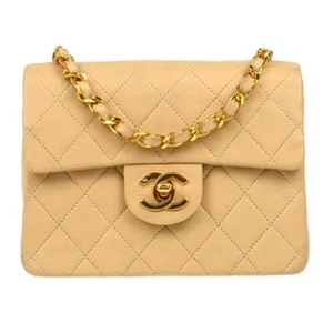 Chanel Beige Lambskin Mini Classic Square Flap Shoulder Bag 17 184773 - Picture 1 of 11