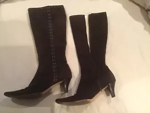 DESIGNER EMMA HOPE BROWN SUEDE ZIP UP HEEL BOOTS SIZE 40 SLIM LEG - Picture 1 of 3