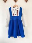 Vintage Girls Size 5 Blue Traditional Dress Folk Style