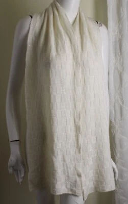 Hermosa bufanda de invierno Eskandar blanca marfil brillante cachemir seda tejido de canasta Foto 1 de 4