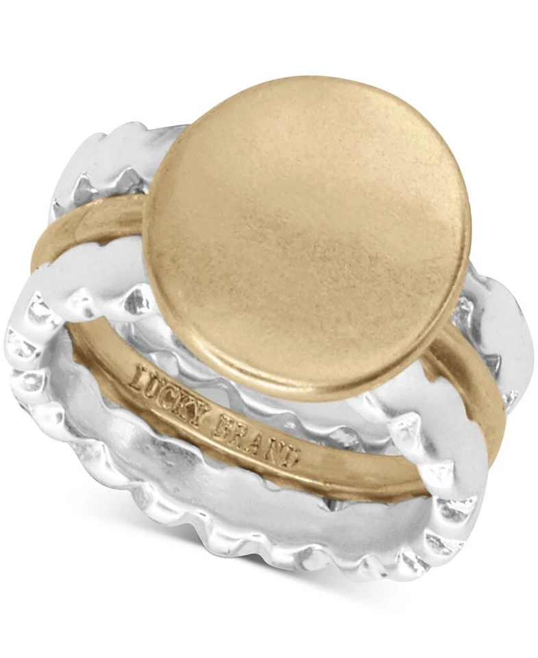 Lucky BRAND Two Tone 3pc Scalloped Stackable Rings Sz 7 L1x