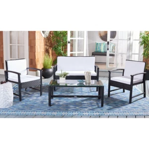 SAFAVIEH Outdoor Collection Krissy Patio Set | Black/White Cushion | - Picture 1 of 10