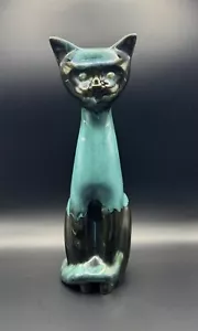 Estatuilla grande de gato de cerámica de montaña azul moderna de mediados de siglo hecha en Canadá nueva con etiquetas - Imagen 1 de 6
