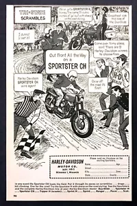 Harley-Davidson Sportster CH 1962 arte de motocicleta gana la carrera anuncio impreso vintage - Imagen 1 de 1