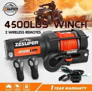 ZESUPER Electric Winch 4500LBS/2041kg Synthetic Rope 12V Wireless for Boat UTV - Picture 1 of 14