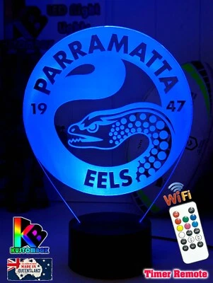 PARRAMATTA ANGUILAS RUGBY LEAGUE Lámpara Personalizada 3D LED Luz Nocturna Cambio de Color Foto 1 de 4