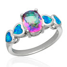 7X9 Rainbow Mystic Topaz Blue Fire Opal Silver Jewelry Cocktail Ring Size 7 8