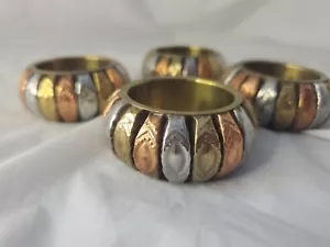 4 Napkin Rings Lightweight Look Of Brass Copper Steel Used Faux Metal Look - Picture 1 of 6