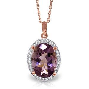 14K. SOLID GOLD NECKLACE WITH NATURAL DIAMONDS & AMETHYST - Picture 1 of 21