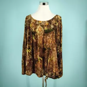 Chico's 3 Gr. XL Samt Ausbrenner Kordelzug Taille U-Ausschnitt Langarm Polyes - Bild 1 von 6