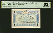 French Guiana One Franc 1917 Pick-5 Choice UNC PMG 63 EPQ