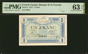 Französisch Guayana One Franc 1917 Pick-5 Wahl UNC PMG 63 EPQ - Bild 1 von 2