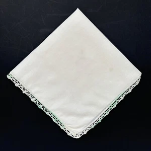 Green Crochet Edge Bridesmaid Handkerchief Wedding Cottage Core Granny Vintage - Picture 1 of 3