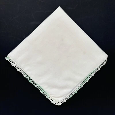Green Crochet Edge Bridesmaid Handkerchief Wedding Cottage Core Granny Vintage - Image 1 of 3