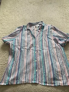 Alfred Dunner Women Striped Embroidered Short Sleeve Button-Up Shirt Size XL - Picture 1 of 9