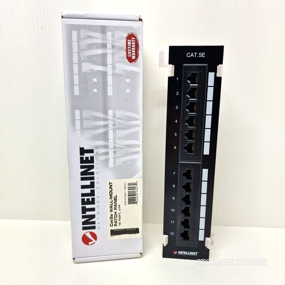 NEW Intellinet Patch Panel Cat.5e, Black Wall-mount, 12-Port, UTP, #162470 - Image 1 of 4