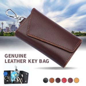 Genuine Leather Key Holder Unisex Case Keychain Pouch Bag Car Key Ring Wallet - Picture 1 of 25