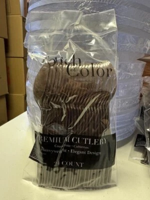Chocolate Brown Premium Cutlery Plastic Spoons 24ct. Party Supply New!!! - Image 1 of 2