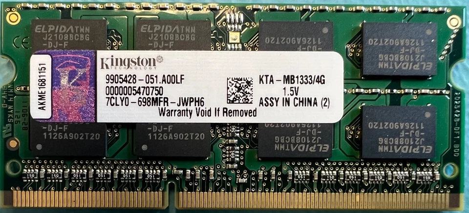 Kingston KTA-MB1333/4G 4GB DDR3-1333 PC3-10600 SODIMM Laptop Memory RAM - Image 1 of 1