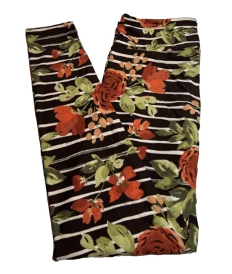 Leggings OS Lularoe Florales Rayas Rojo Verde Blanco sobre Negro NUEVOS 49698 Foto 1 de 4