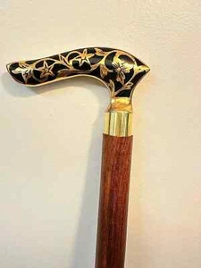 Handgefertigter Gehstock mit Messinggriff eleganter Holzstock für Herren & Damen | vinta - Bild 1 von 5