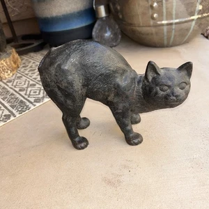 Antiker Türstopper HUBLEY bemalt Gusseisen Halloween gewölbter Rücken schwarze Katze, NR - Bild 1 von 9