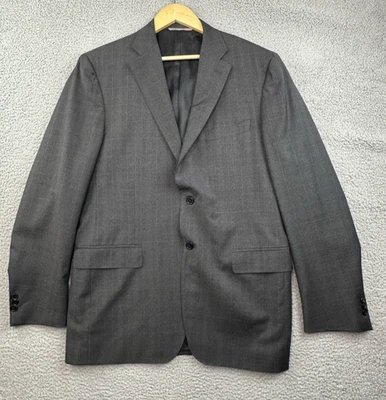 Chaqueta de traje Canali Windowpane a cuadros para hombre talla 42R (52IT) gris pura lana nueva Foto 1 de 4