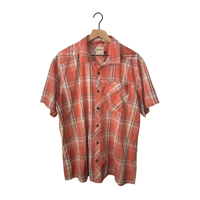 SIMMS Fly Fishing Shirt Coral & Gray Shadow Plaid Button Up Stretch ss Mens XL - Image 1 of 4