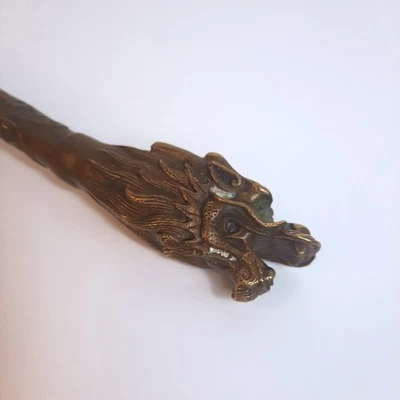 VINTAGE 14" Brass Dragon Shoe Horn Etched Carving Decorative STUNNING - Image 1 of 4
