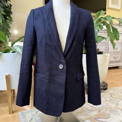 Boden British Tweed Wool Blazer by Abraham Moon & Sons Navy Blue Women’s Size 6 - Image 1 of 4