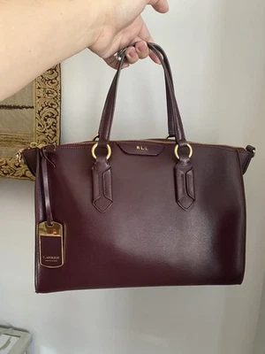 Cartera grande brooke de cuero cruzado Lauren Ralph Lauren borgoña Foto 1 de 4
