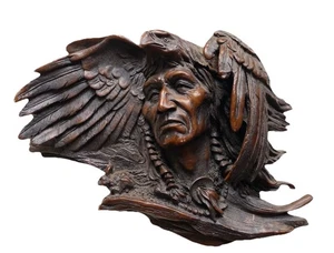 CARVED INDIAN CHIEF EAGLE HEAD DRESS Vintage Antique Agate Opal ? Beautiful - Picture 1 of 14