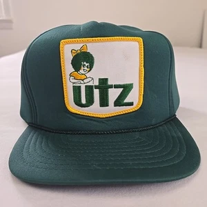 Vintage 80er San Sun Schaumstoff Snapback Truckermütze UTZ Kartoffelchips Logo Patch grün Kappe - Bild 1 von 13