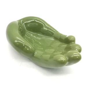 Vtg Rare Green Glazed Ceramic Trinket Dish Bowl Open Ladies Hand Dresser Vanity - Picture 1 of 7