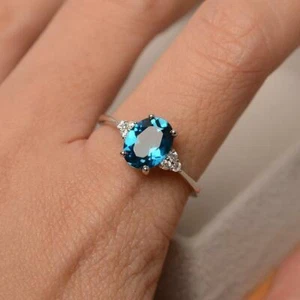 925 Sterling silver 4.50CT London blue topaz anniversary prong Ring for Women - Picture 1 of 4
