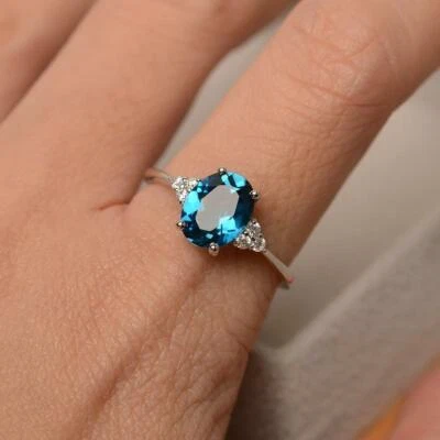 925 Sterling silver 4.50CT London blue topaz anniversary prong Ring for Women - Image 1 of 4