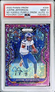 Justin Jefferson 2020 Prizm #398 Purple Disco /35 Signed RC Auto PSA 9/10 POP 1