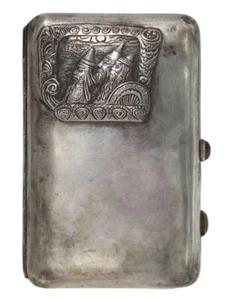 A RUSSIAN 84 SILVER CIGARETTE CASE WITH AMETHYST BUTTON BY SAZIKOV - Picture 1 of 11