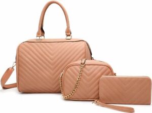 Pink 3 in 1 Fashion Quilted Fashion Handbag Set