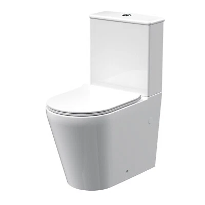 Nuie Freya Round Close Coupled Rimless Toilet Soft Close Slimline Seat Bathroom