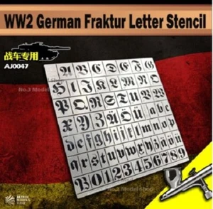 Pochoir aérographe militaire Warhammer 1/35 modèle militaire Seconde Guerre mondiale lettres allemandes métal - Photo 1 sur 1