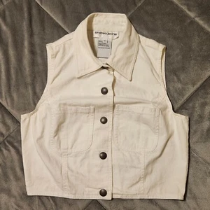 Andrea Jovine Vest Women's Size 4 White Cotton - Snap Closure & Pockets - Picture 1 of 10
