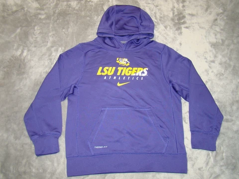 NIKE Youth Boys Medium LSU Tigers Athletics Therma-Fit Purple Hoodie Sweatshirt Cover