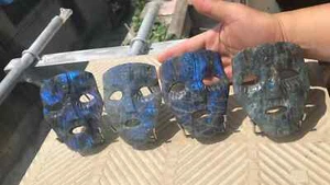 4pcs 10cm Natural labradorite quartz carved face slab- free stand - Picture 1 of 4